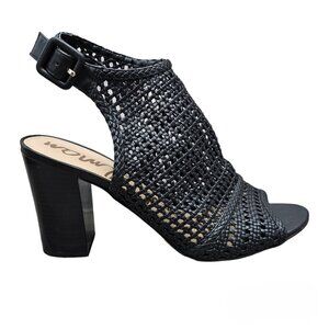 Sam Edelman Evie Basket Weave Open Toe Sling Back Black Block Heel Sandal